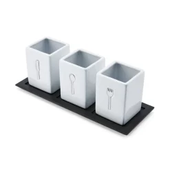 3 Piece Flatware Caddy with Wood Tray