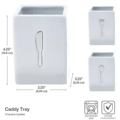 3 Piece Flatware Caddy with Wood Tray