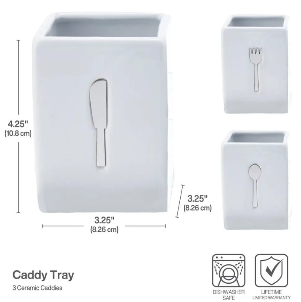 3 Piece Flatware Caddy with Wood Tray