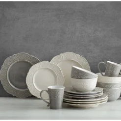Abby Gray 16 Piece Dinnerware Set, Service for 4