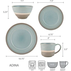 Adina 16 Piece Dinnerware Set, Service for 4