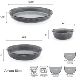 Amara Slate 6 Piece Dinnerware Bowl Set, Service for 2