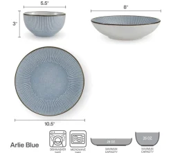 Arlie Blue 12 Piece Dinnerware Set, Service for 4