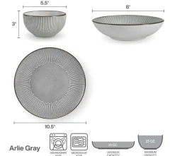 Arlie Gray 12 Piece Dinnerware Set, Service for 4