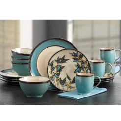 Belmont Round Blue Stalks Dinnerware Set