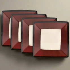 Belmont Set of 4 Red Square Dinner Plates