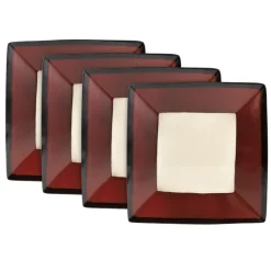 Belmont Set of 4 Red Square Dinner Plates