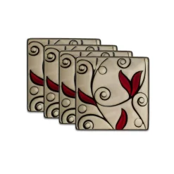 Belmont Set of 4 Square Red Vine Salad Plates