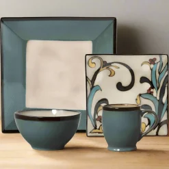 Belmont Square Blue Leaves Dinnerware Set