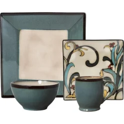 Belmont Square Blue Leaves Dinnerware Set