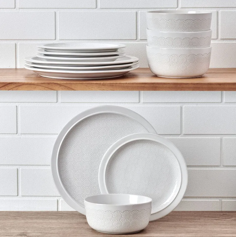 Blooming Meadow Cream 12 Piece Dinnerware Set, Service for 4