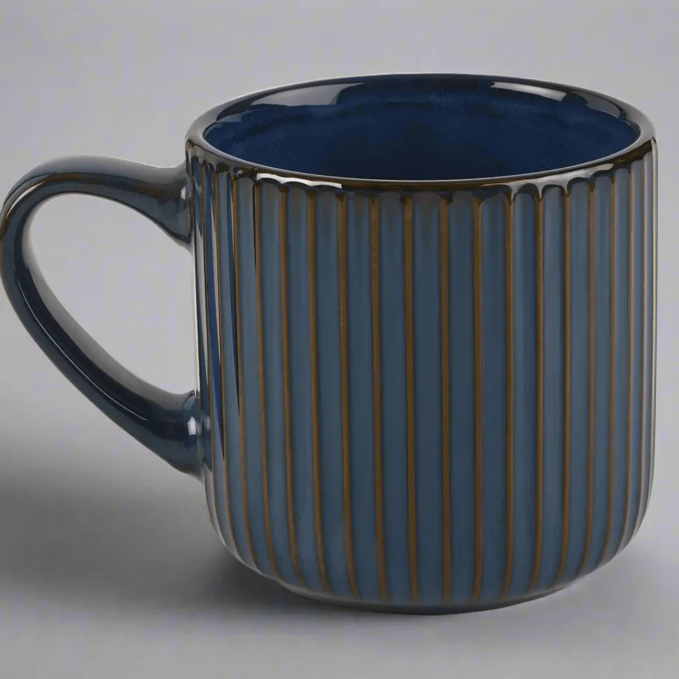Blue Ribbed Mug
