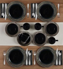 Bryson Black 16 Piece Dinnerware Set, Service for 4