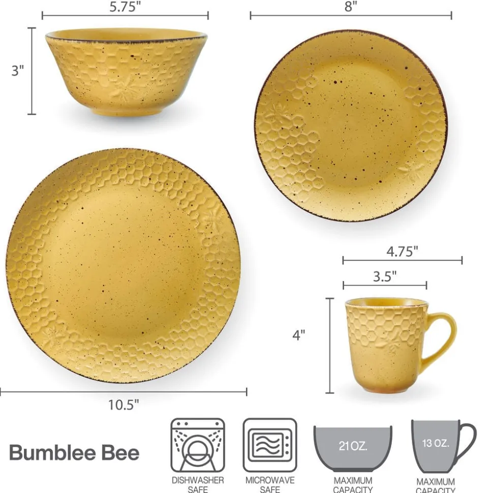 Bumble Bee Yellow 16 Piece Dinnerware Set, Service for 4