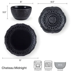Chateau Midnight 12 Piece Dinnerware Set, Service for 4
