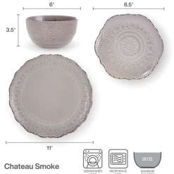 Chateau Smoke 12 Piece Dinnerware Set, Service for 4