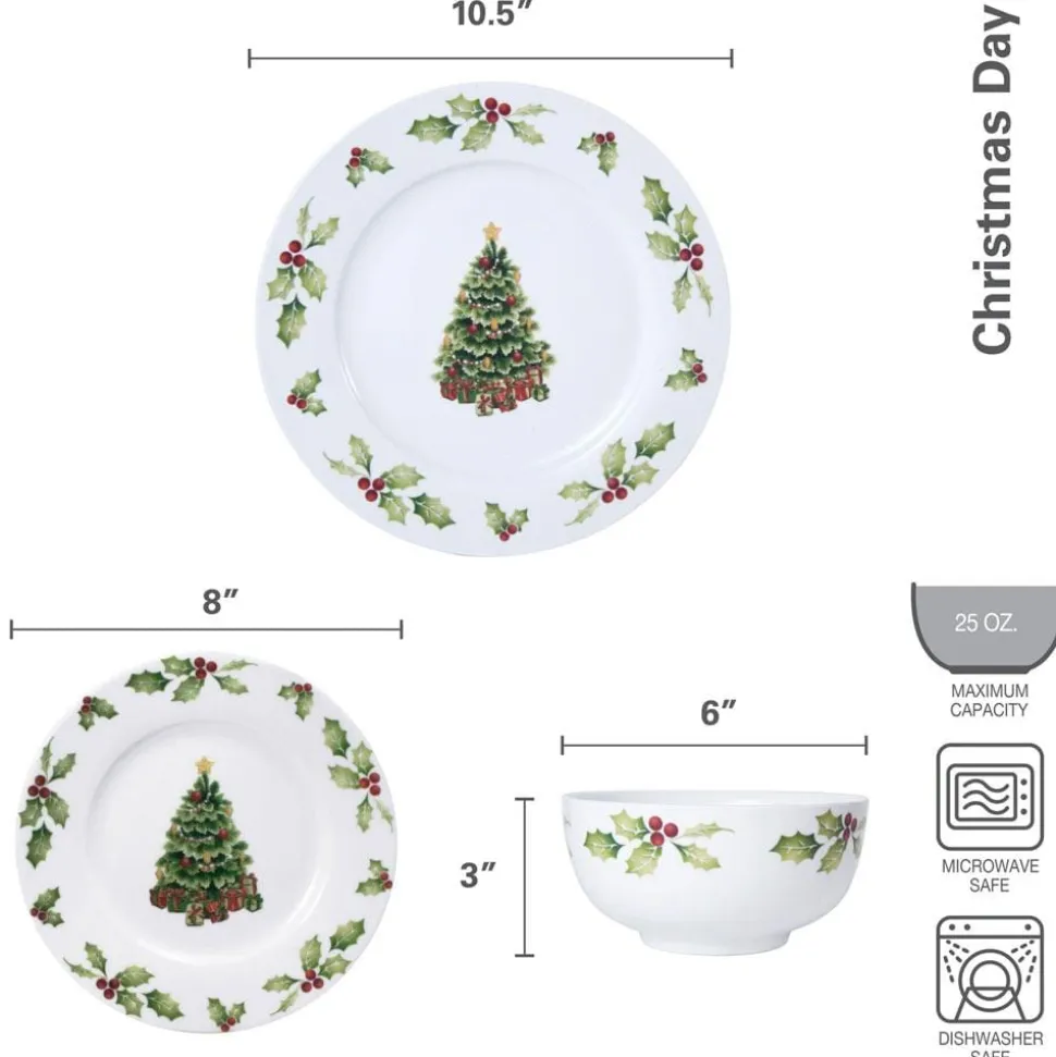 Christmas Day 24 Piece Dinnerware Set, Service for 8