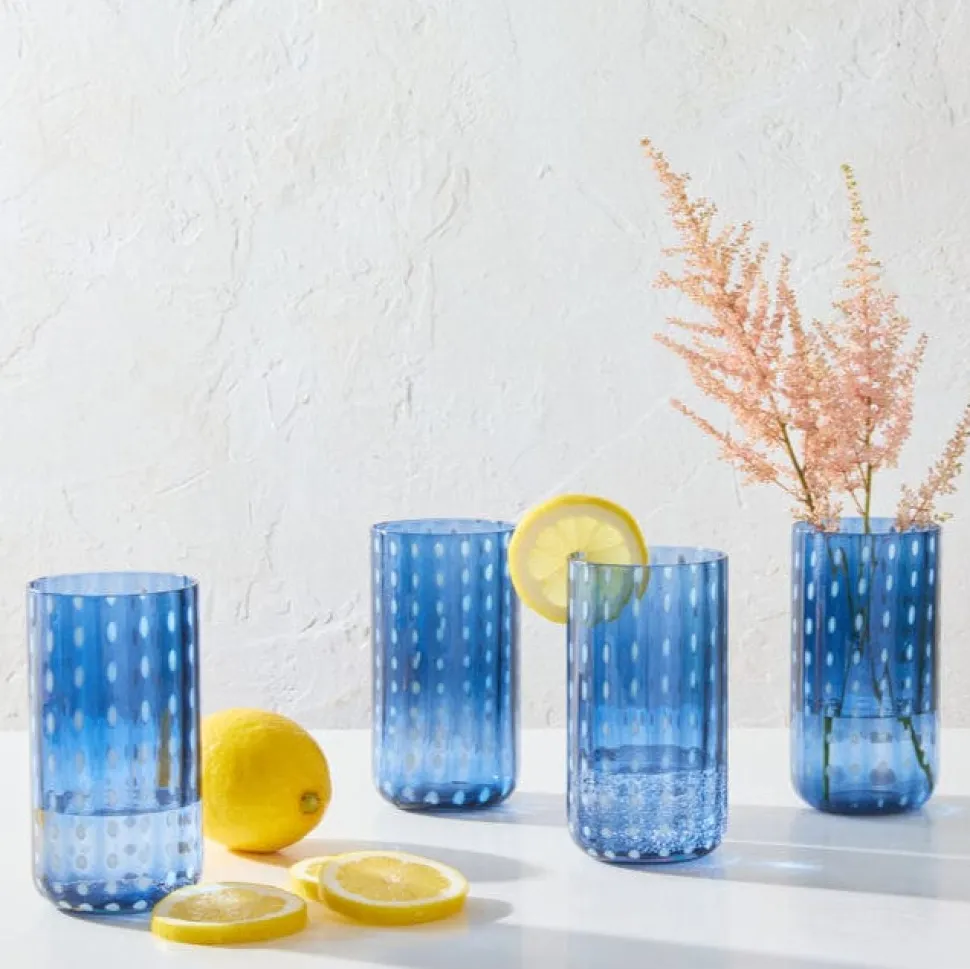 Darbie Angell Dappled Clouds Cobalt Set of 4 Highball Glasses