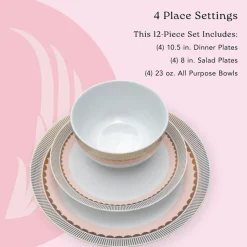 Darbie Angell Golden Charm Metallic 12 Piece Dinnerware Set, Service for 4