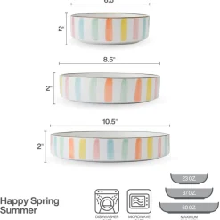 Darbie Angell Happy Spring Summer 9 piece Bowl Set, Service for 3