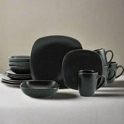 Decker Black 16 Piece Dinnerware Set, Service for 4
