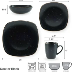 Decker Black 16 Piece Dinnerware Set, Service for 4
