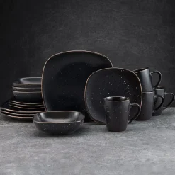 Decker Black 16 Piece Dinnerware Set, Service for 4
