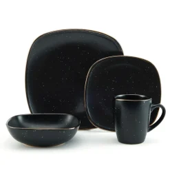 Decker Black 16 Piece Dinnerware Set, Service for 4