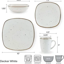 Decker White 16 Piece Dinnerware Set, Service for 4