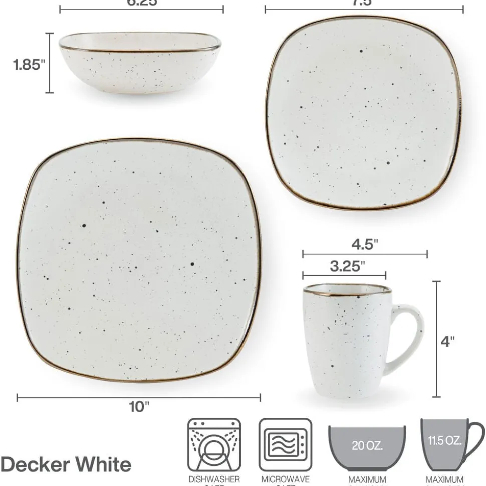 Decker White 16 Piece Dinnerware Set, Service for 4