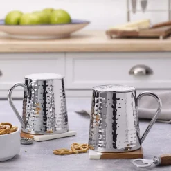 Drew and Jonathan Stainless Hammered Set of 2 Beer Mugs