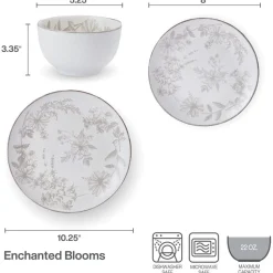 Enchanted Bloom 12 Piece Dinnerware Set, Service for 4