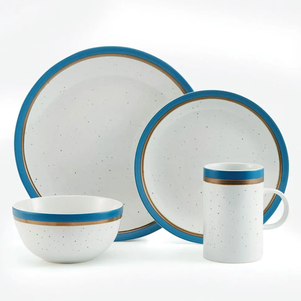 Ezra Blue 16 Piece Dinnerware Set, Service for 4