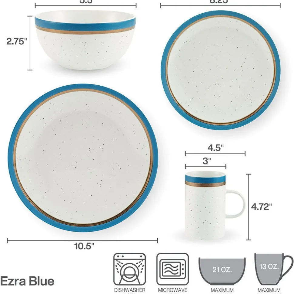 Ezra Blue 16 Piece Dinnerware Set, Service for 4