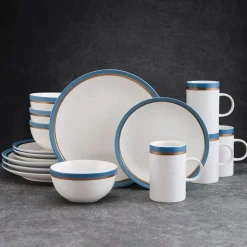 Ezra Blue 16 Piece Dinnerware Set, Service for 4