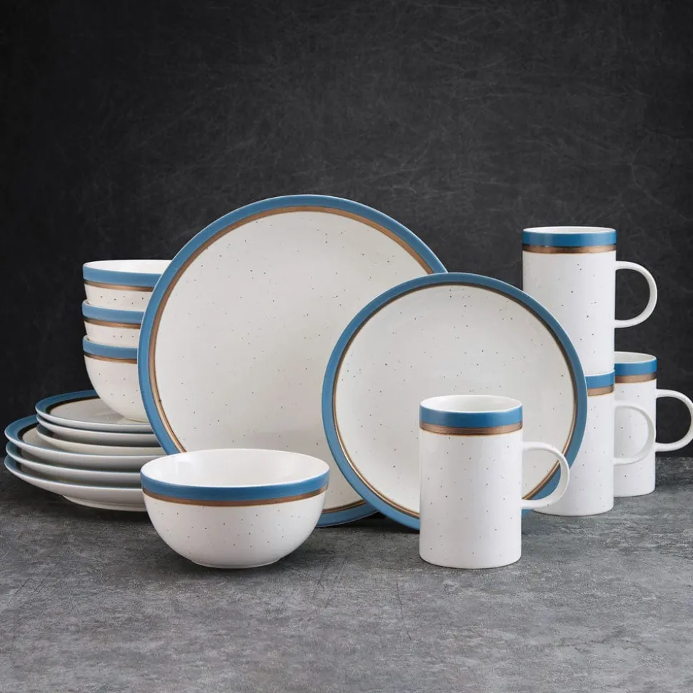 Ezra Blue 16 Piece Dinnerware Set, Service for 4