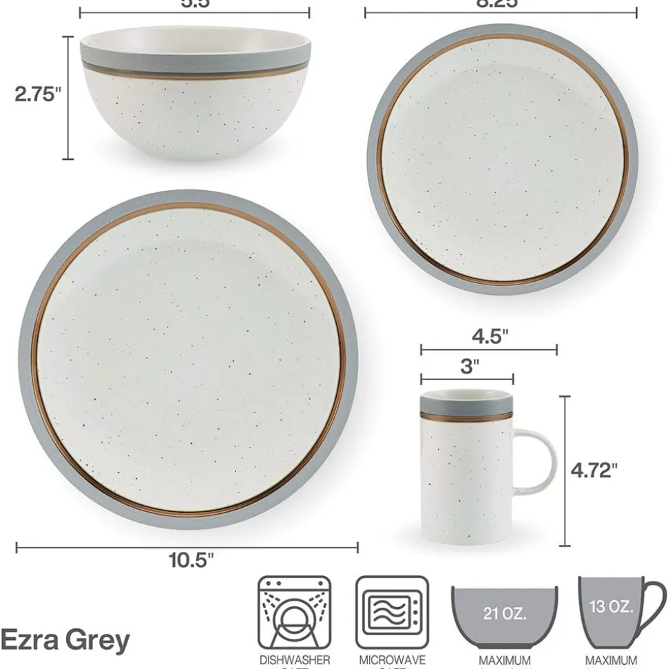 Ezra Grey 16 Piece Dinnerware Set, Service for 4