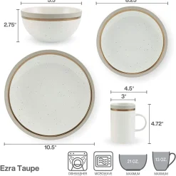 Ezra Taupe 16 Piece Dinnerware Set, Service for 4