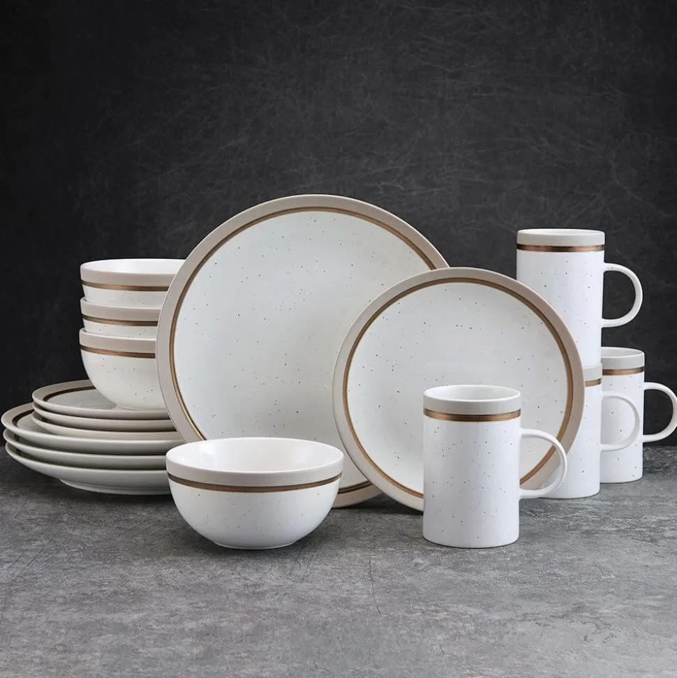 Ezra Taupe 16 Piece Dinnerware Set, Service for 4
