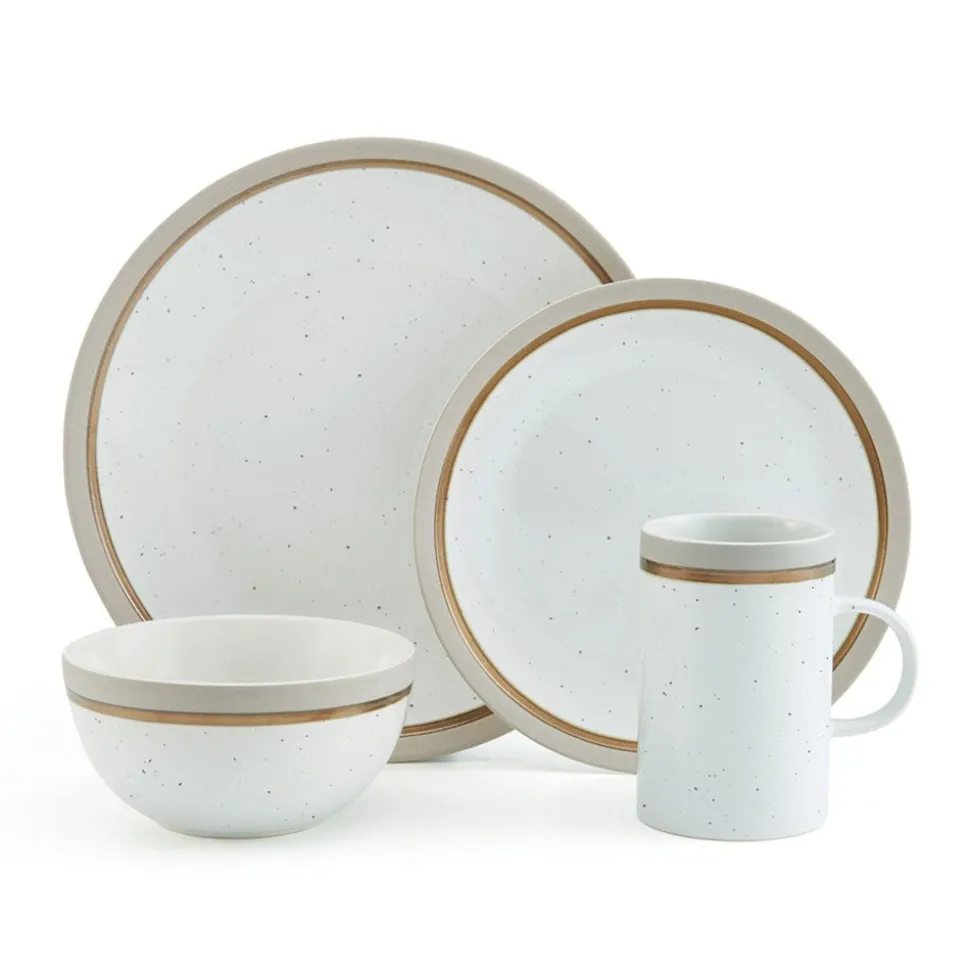 Ezra Taupe 16 Piece Dinnerware Set, Service for 4