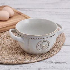 Farmhouse Hen Double Handled Bowl