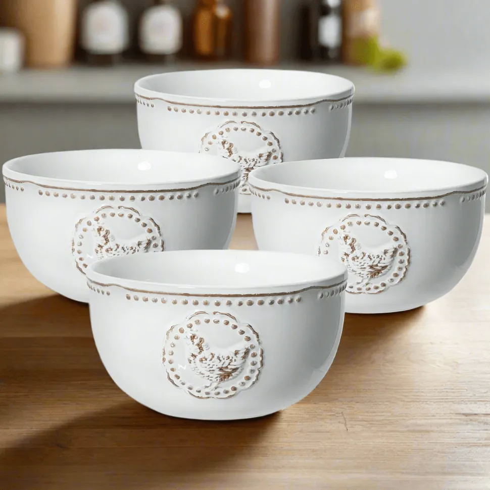 Farmhouse Hen Set of 4 Soup Cereal Bowls