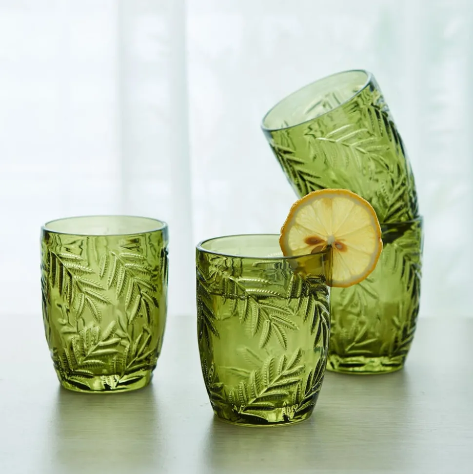 Fitz and Floyd Villa Palm Set of 4 Double Old Fashioned Glasses