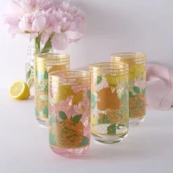 Fitz and Floyd Vintage Vibe Highball Drinking Glasses Set of 4