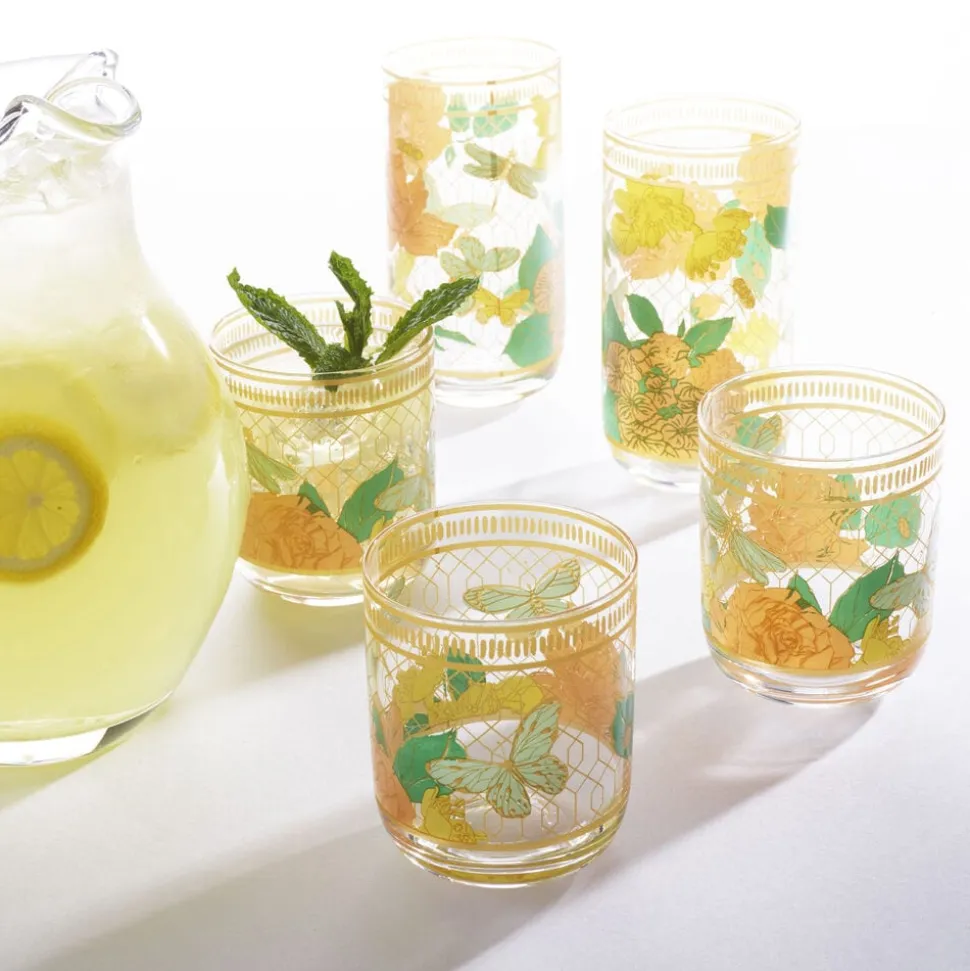 Fitz and Floyd Vintage Vibe Highball Drinking Glasses Set of 4
