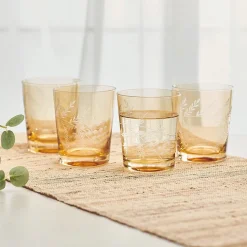 Fitz and Floyd Wildflower Double Old Fashioned Glasses Set of 4, Gold