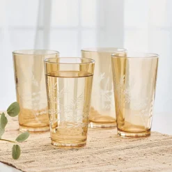 Fitz and Floyd Wildflower Highball Glasses Set of 4, Gold