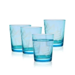 Fitz and Floyd Wildflower Double Old Fashioned Glasses Set of 4, Blue