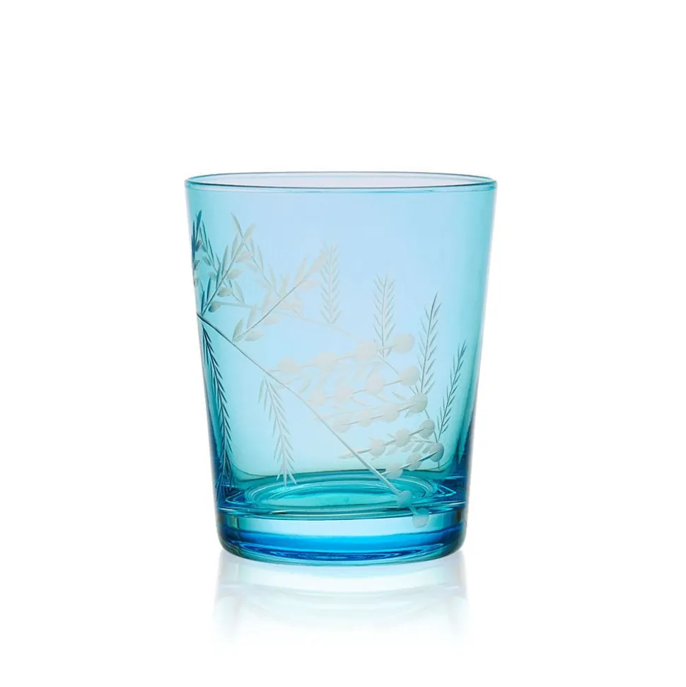 Fitz and Floyd Wildflower Double Old Fashioned Glasses Set of 4, Blue