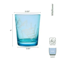 Fitz and Floyd Wildflower Double Old Fashioned Glasses Set of 4, Blue